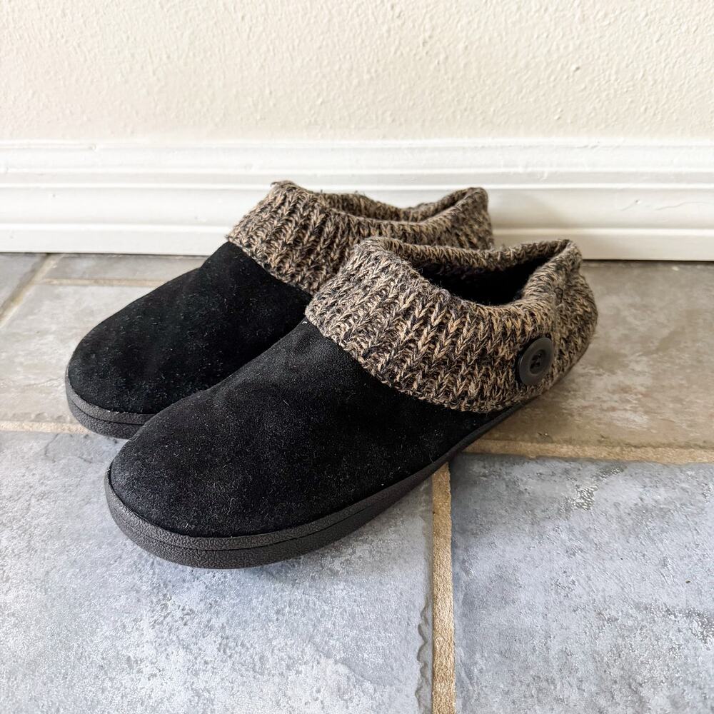 Clarks Angelina Clog Slippers Black Suede Leather Knit Collar Womens 11 - Picture 2 of 9